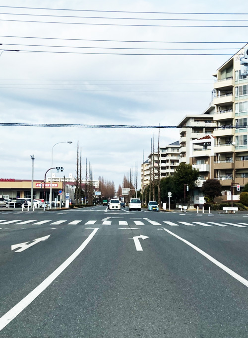 松崎工業団地を抜けて左奥にカスミ、右手前にミニストップがある「松崎工業団地入口」の交差点を右折。